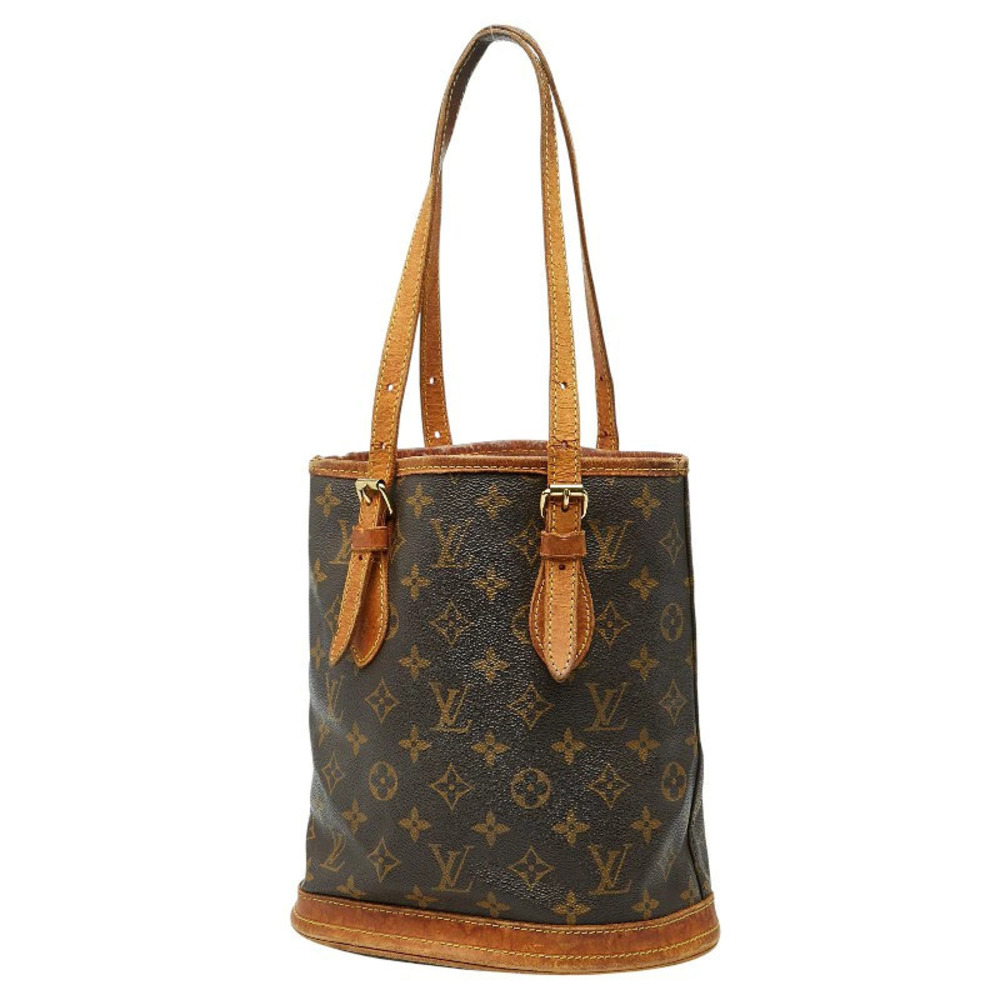 Louis Vuitton Bucket Brown Monogram Leather Tote Shoulder Bag Brown